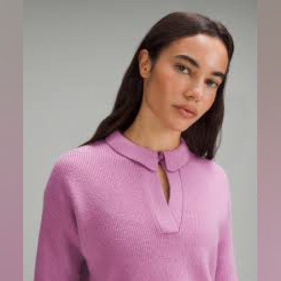Lululemon Collared Merino Wool-Blend Sweater in Dahlia Mauve, Size S - Picture 3 of 14